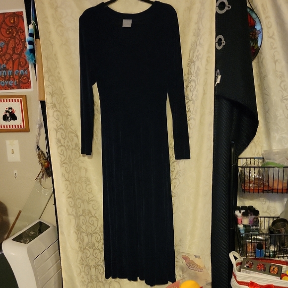 Vintage Medium Rabbit Rabbit Rabbit Classic Midnight Blue Long Sleeve Dress - Picture 2 of 6